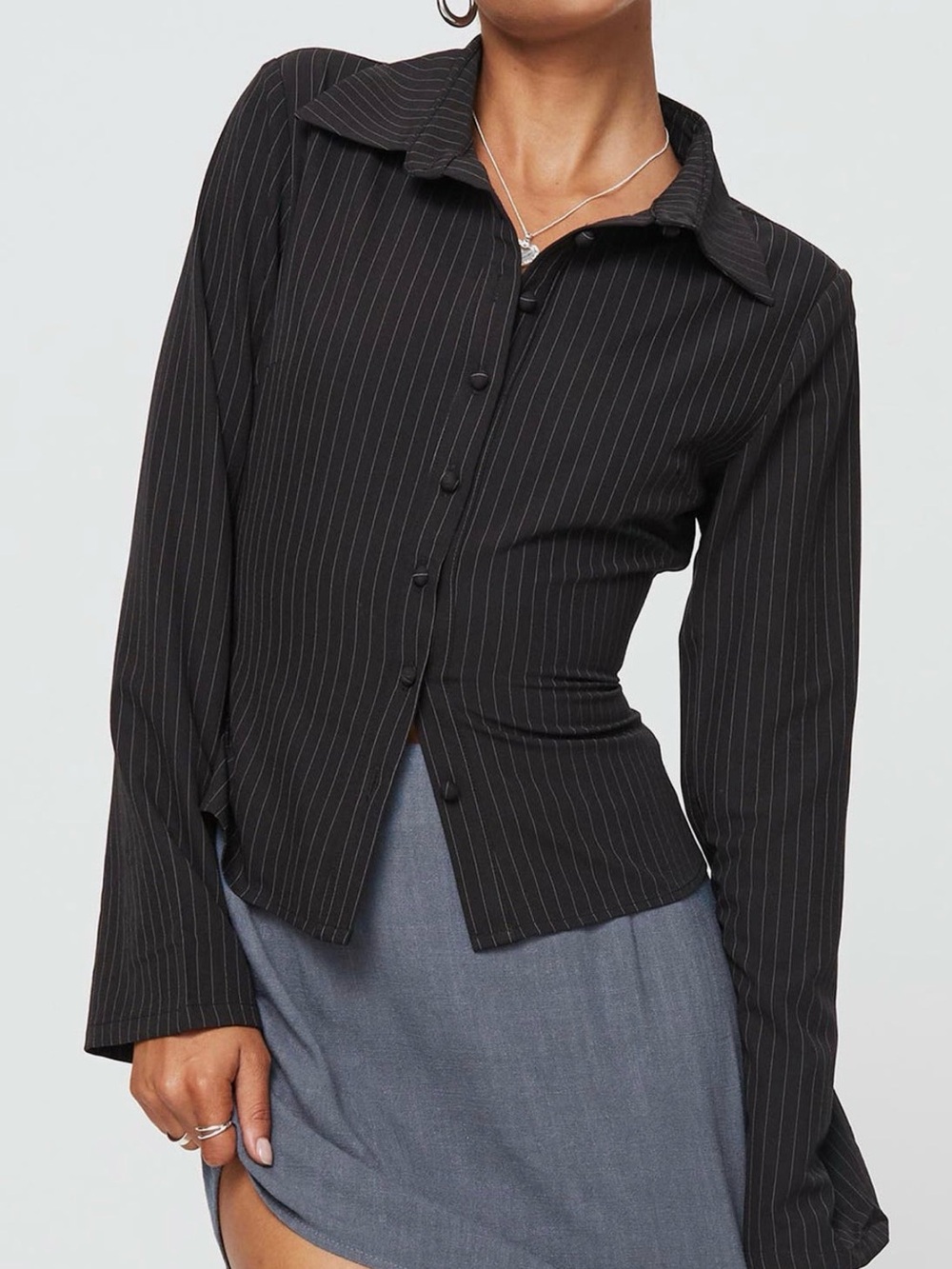 Anni Black Pinstripe Button-up